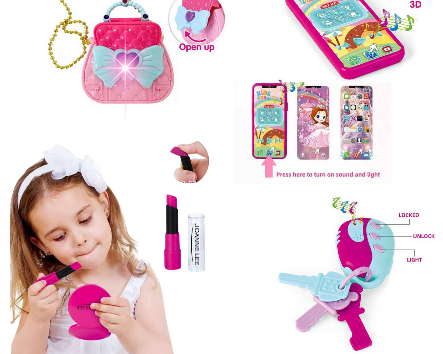 17-Piece Makeup Toy Set with Cosmetic Bag Pretend Play Toys for Girls 3+